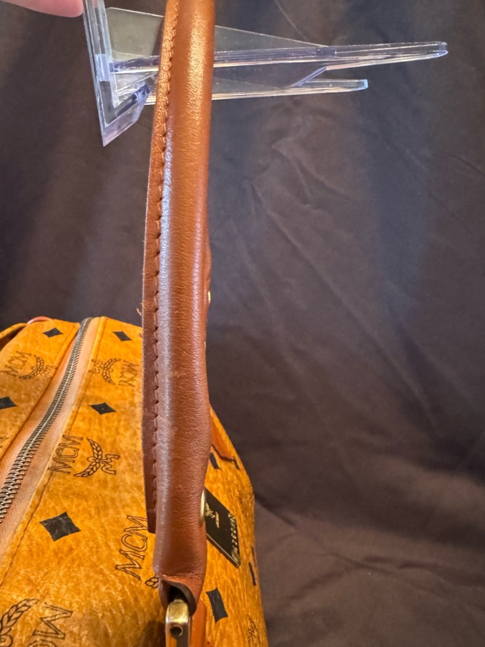 MCM Vintage Cognac Visetos Monogram Boston Bag with Cherry Charm Comes With COA - Picture 15 of 16